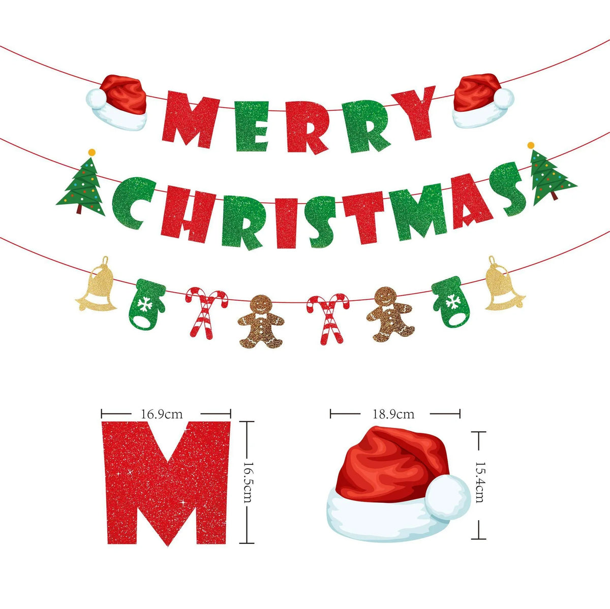 Christmas Garland Pre-Strung Glitter Letters Indoor Outdoor