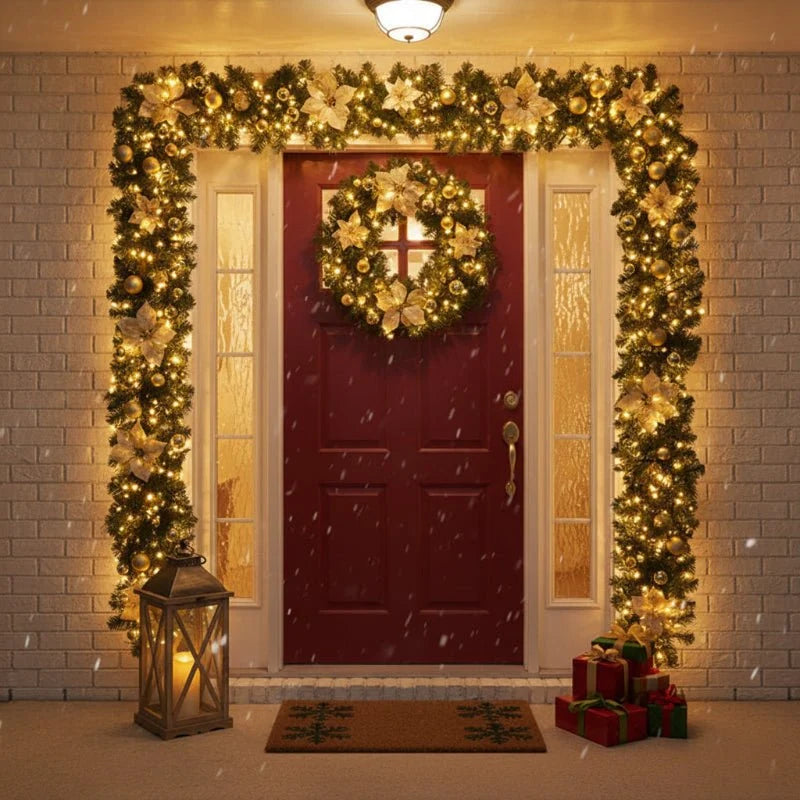 Christmas Garland Rattan Design Warm White LED Battery-Powered 8.9 Ft