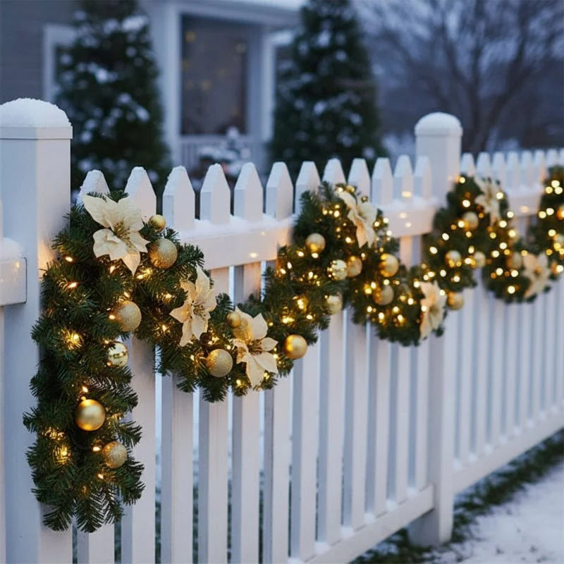 Christmas Garland Rattan Design Warm White LED Battery-Powered 8.9 Ft