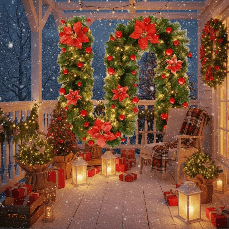 Christmas Garland Rattan Design Warm White LED Battery-Powered 8.9 Ft