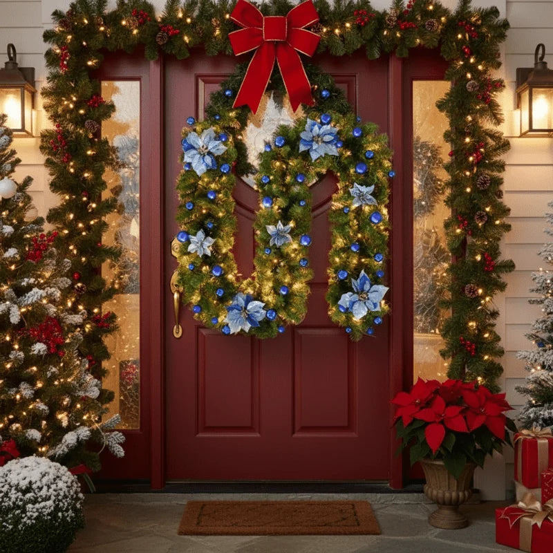 Christmas Garland Rattan Design Warm White LED Battery-Powered 8.9 Ft