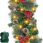 Christmas Garland Warm LED Pinecones & Berries Timer