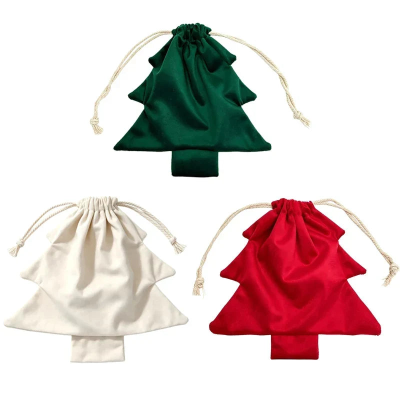 Christmas Gift Bag Tree Shape Durable Fabric Drawstring Closure