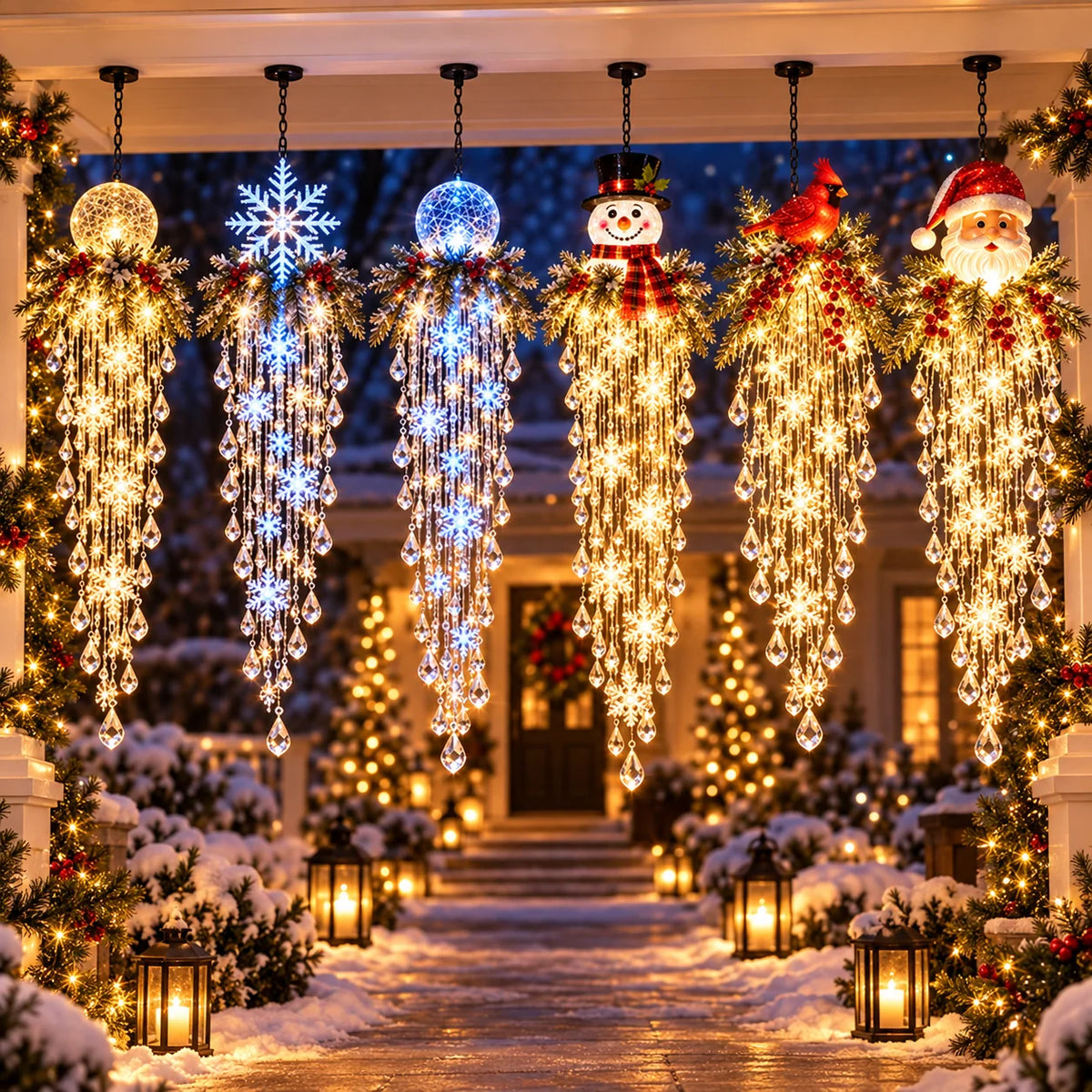 Christmas Hanging Light Cascading LED Snowflake Design