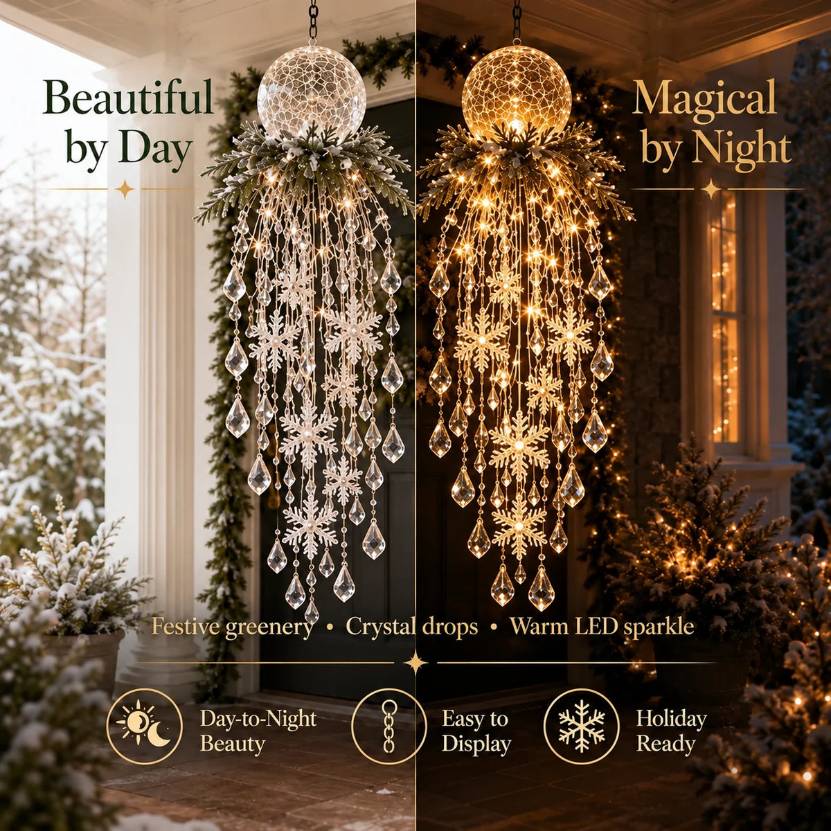 Christmas Hanging Light Cascading LED Snowflake Design