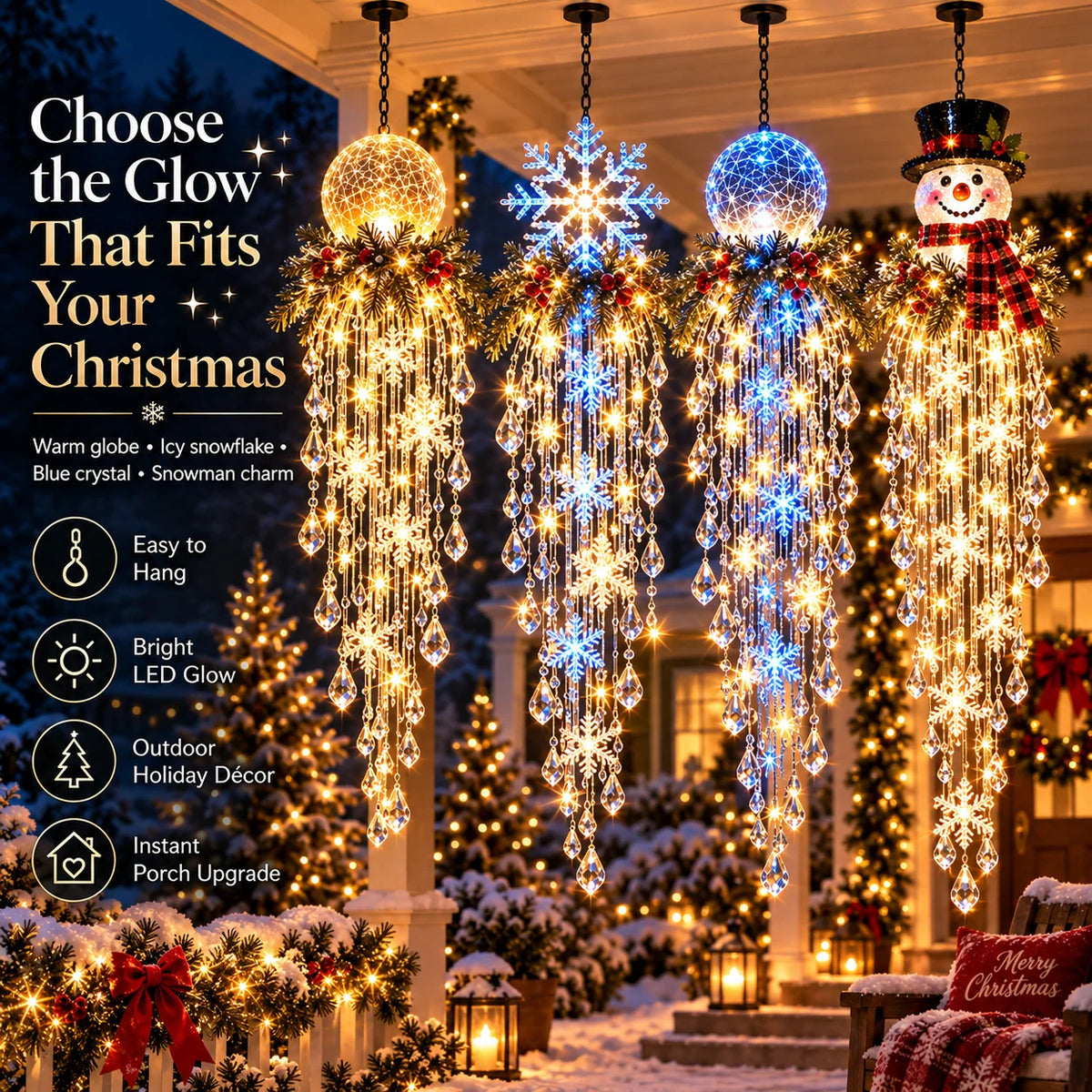 Christmas Hanging Light Cascading LED Snowflake Design