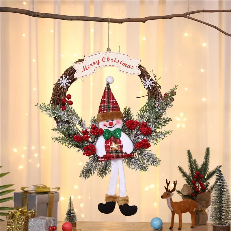 Christmas Hanging Wreath Santa & Holly Durable Easy Hang