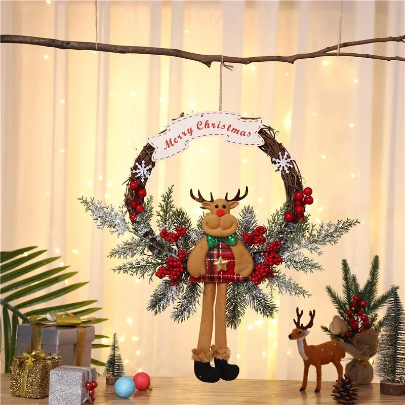 Christmas Hanging Wreath Santa & Holly Durable Easy Hang