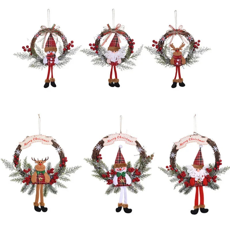 Christmas Hanging Wreath Santa & Holly Durable Easy Hang