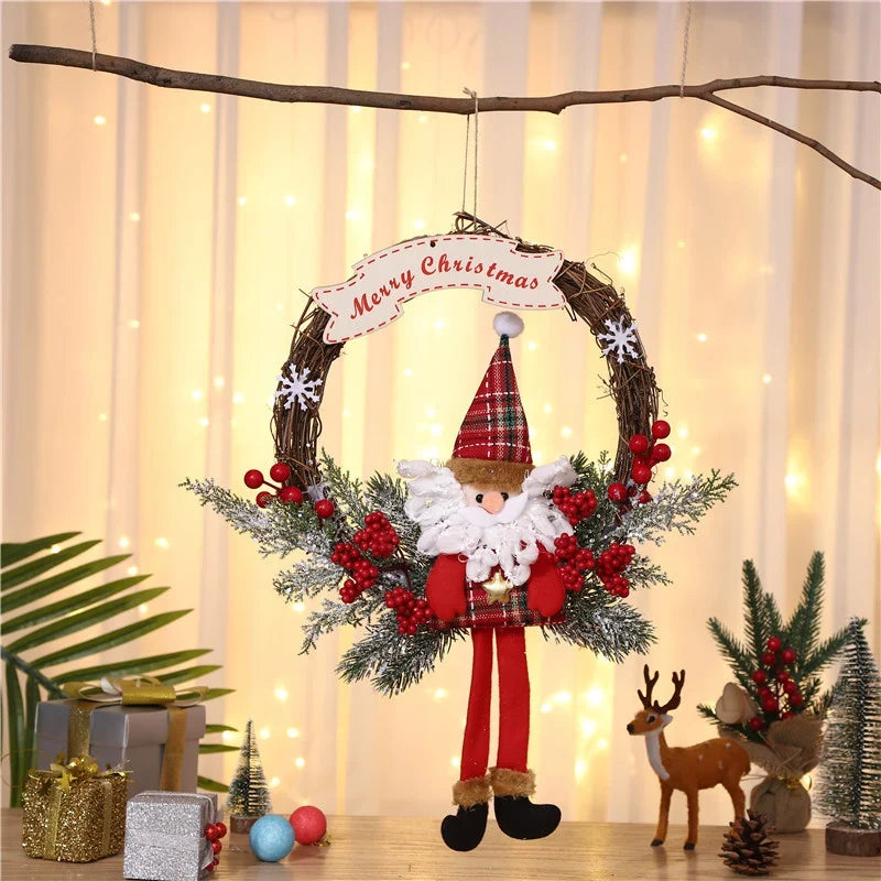 Christmas Hanging Wreath Santa & Holly Durable Easy Hang