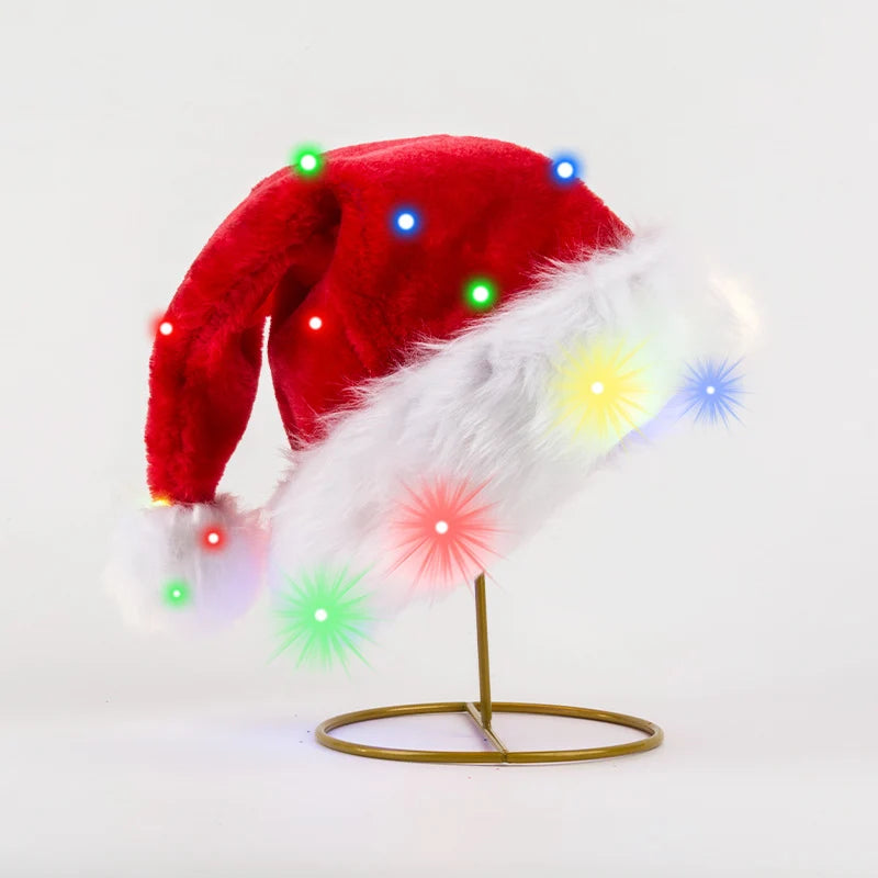 Christmas Hat Multicolor LED Plush Stretch Fit