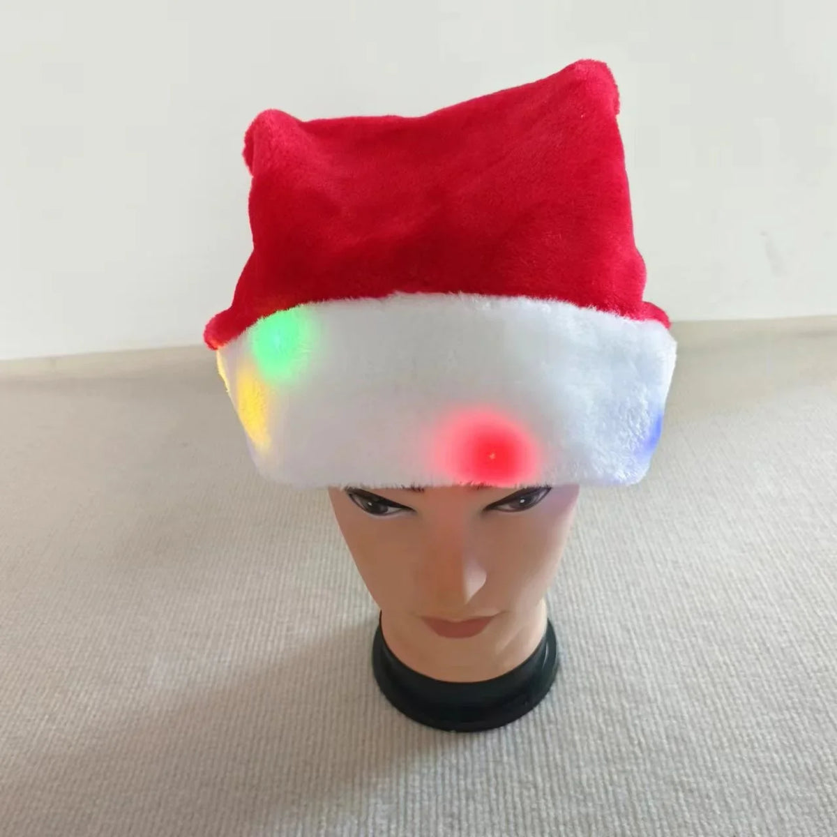 Christmas Hat Plush Light-Up Red With White Pom-Pom