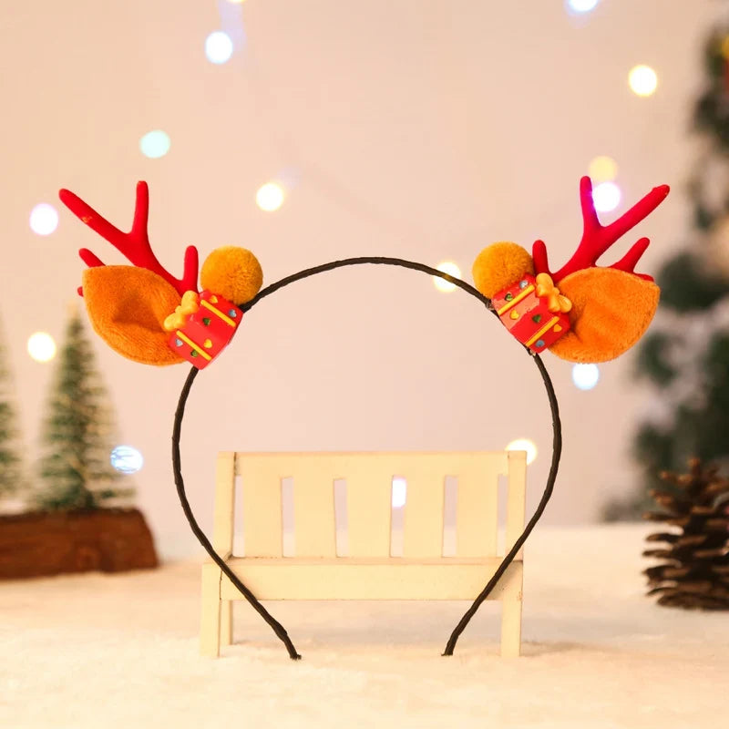 Christmas Hat Soft Plush Reindeer Antlers & Pom-Poms