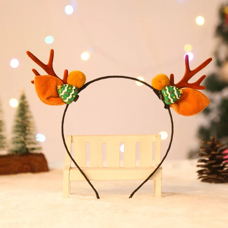 Christmas Hat Soft Plush Reindeer Antlers & Pom-Poms