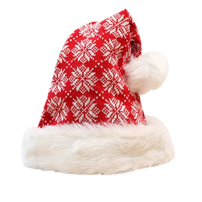 Christmas Hat Zigzag Knit Plush Trim & Elastic Fit