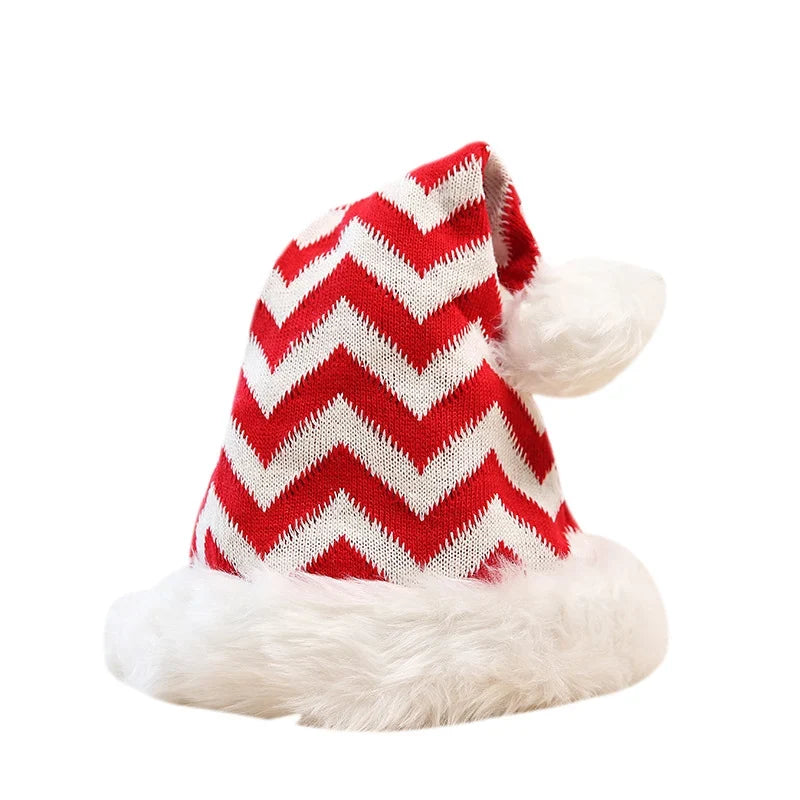 Christmas Hat Zigzag Knit Plush Trim & Elastic Fit
