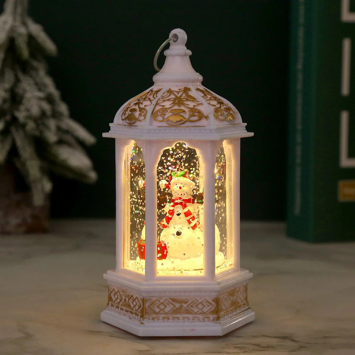 Christmas Lantern Animated Santa Movement Warm LED Battery-Free
