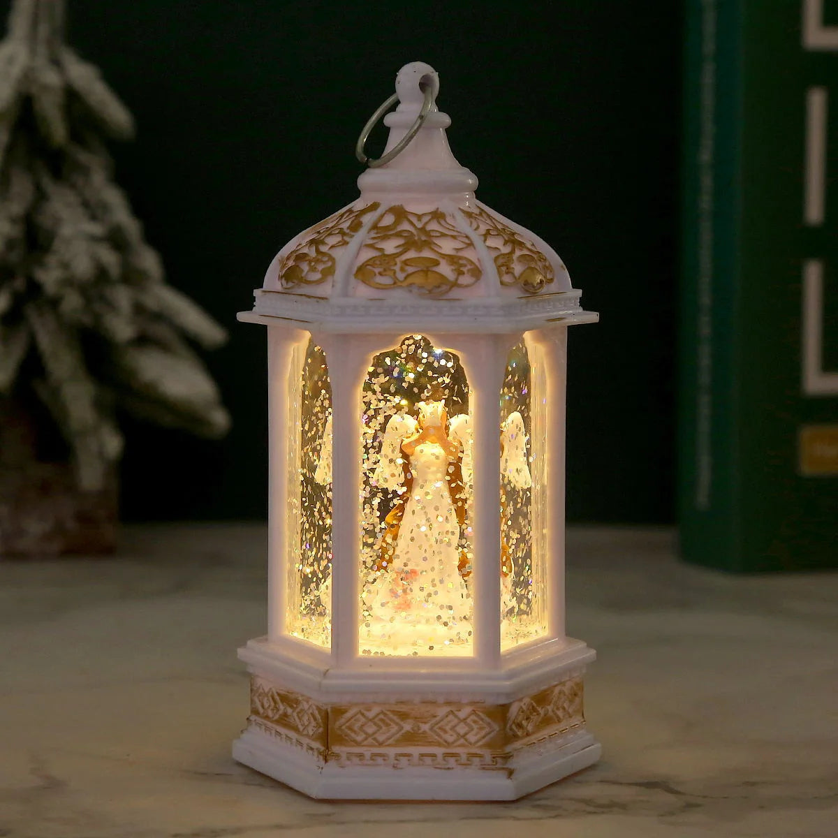 Christmas Lantern Animated Santa Movement Warm LED Battery-Free