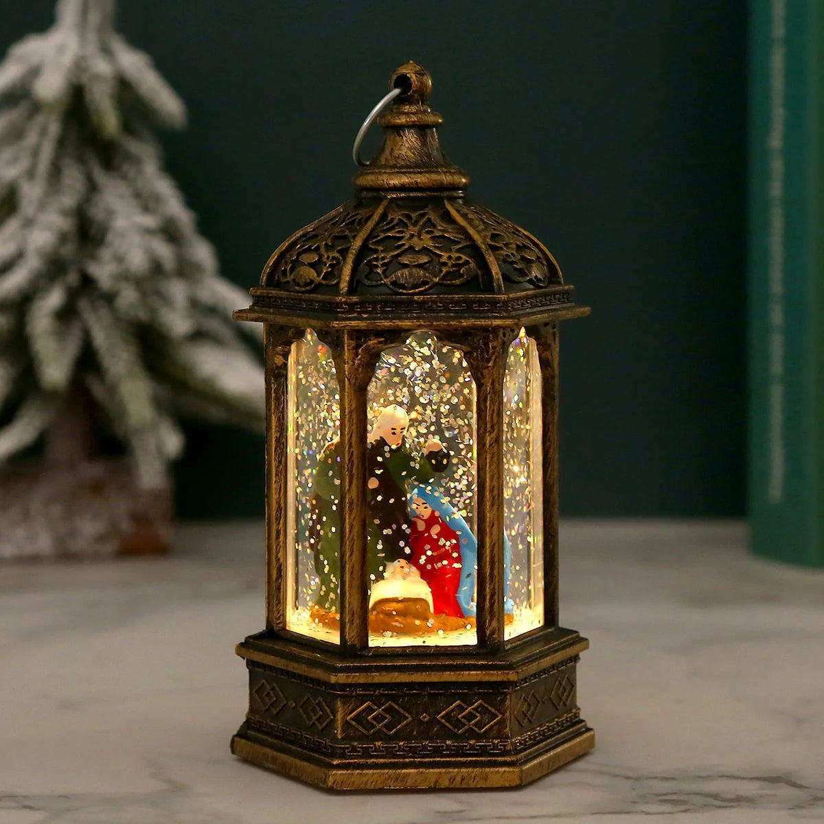 Christmas Lantern Animated Santa Movement Warm LED Battery-Free