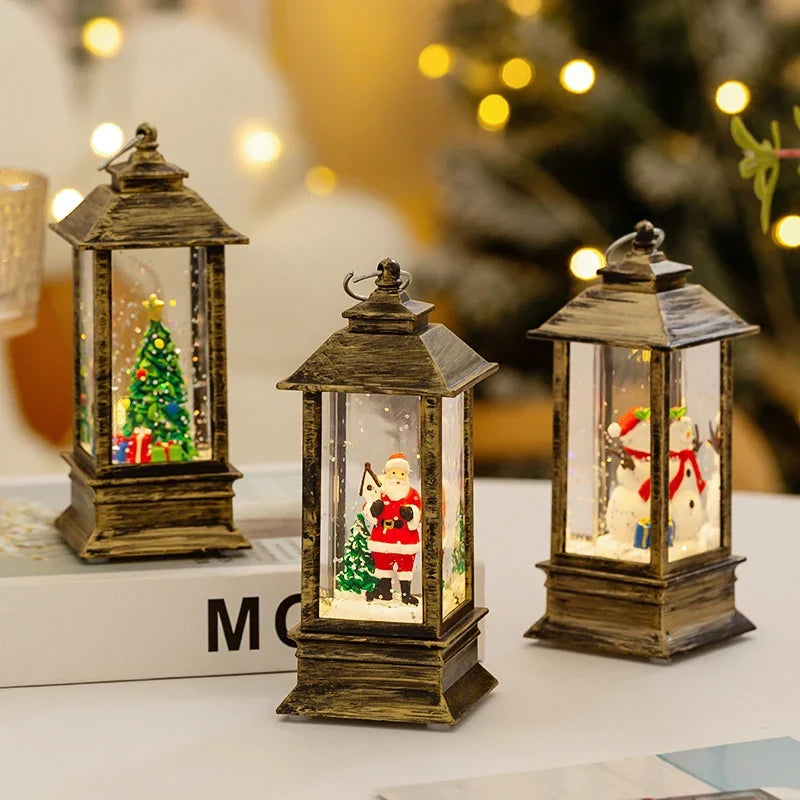 Christmas Lantern Battery-Operated Warm LED Glow & Snow Scene