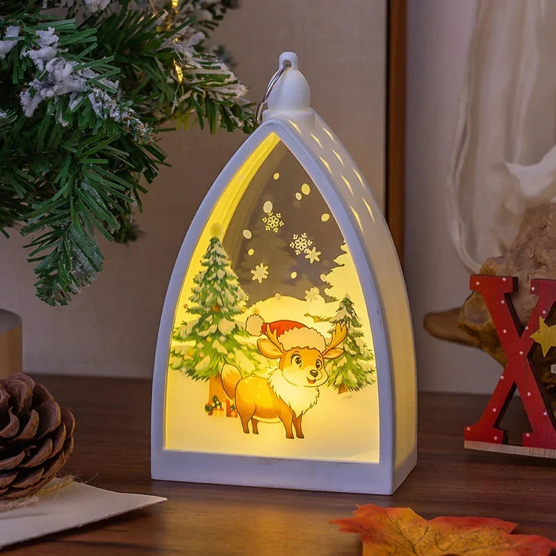 Christmas Lantern Built-In LED Santa Scene