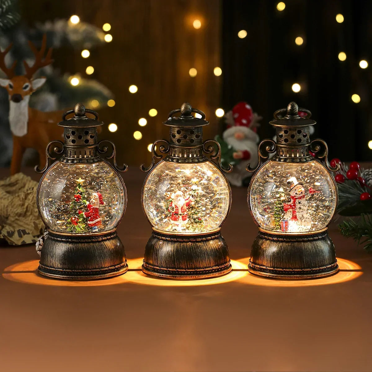 Christmas Lantern Glass Dome Winter Scene Battery-Powered LED