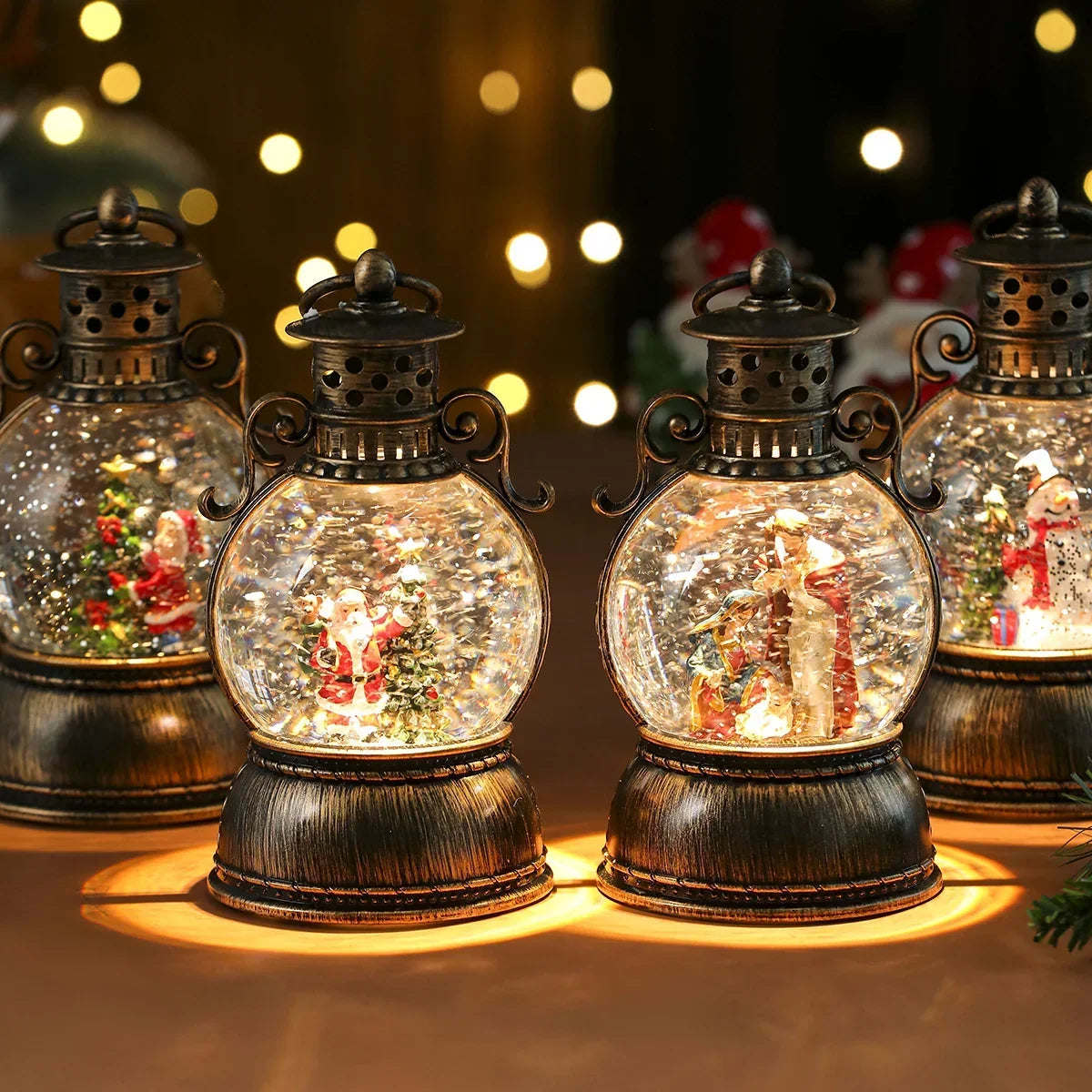 Christmas Lantern Glass Dome Winter Scene Battery-Powered LED