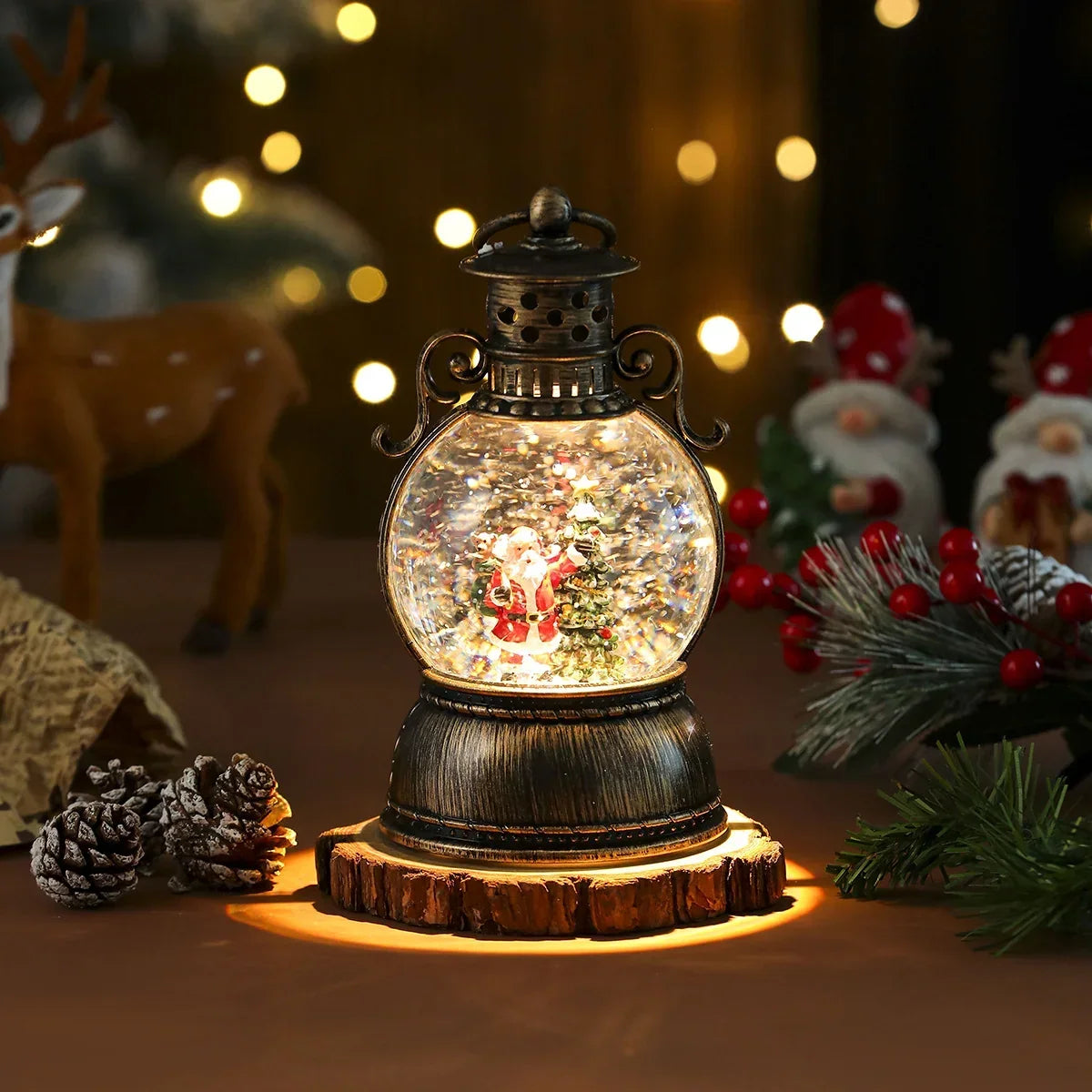 Christmas Lantern Glass Dome Winter Scene Battery-Powered LED