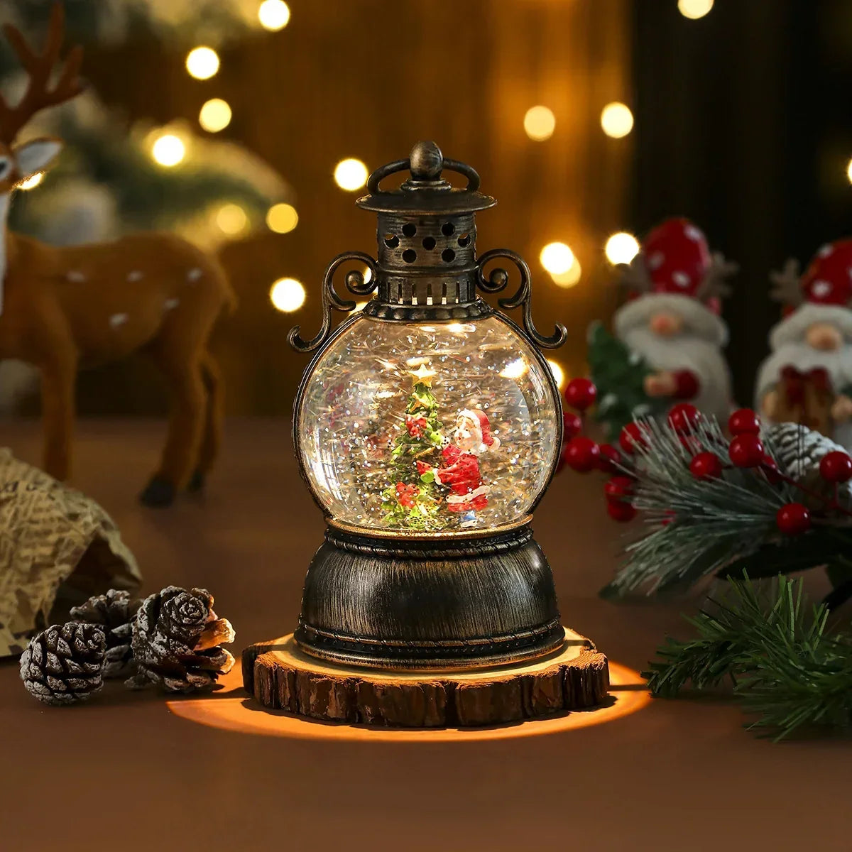 Christmas Lantern Glass Dome Winter Scene Battery-Powered LED