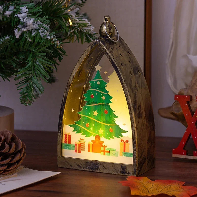 Christmas Lantern Integrated LED Festive Santa Scene
