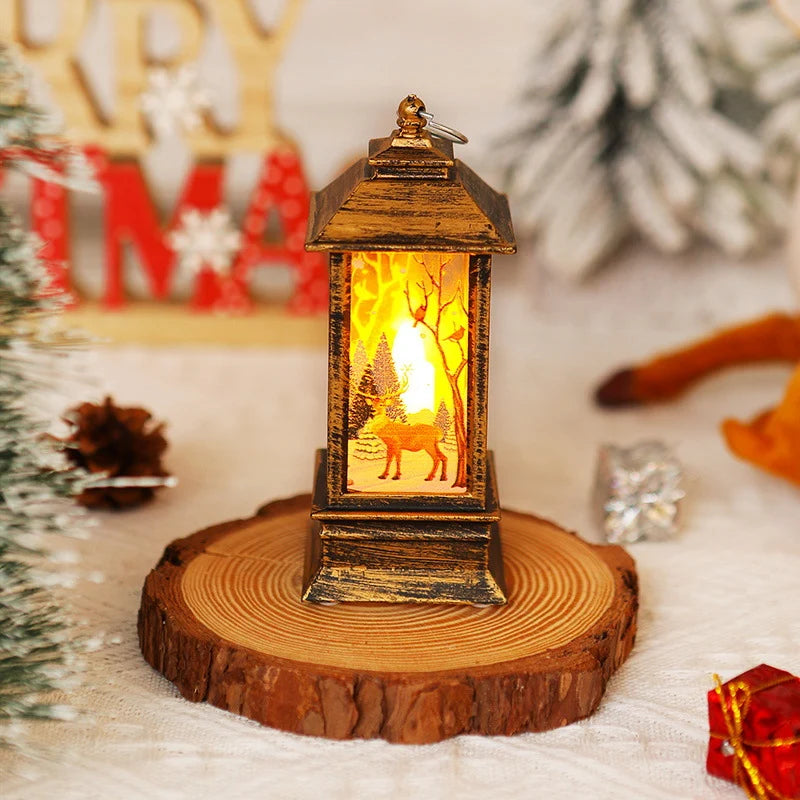Christmas Lantern LED Warm Light Moving Santa Motif
