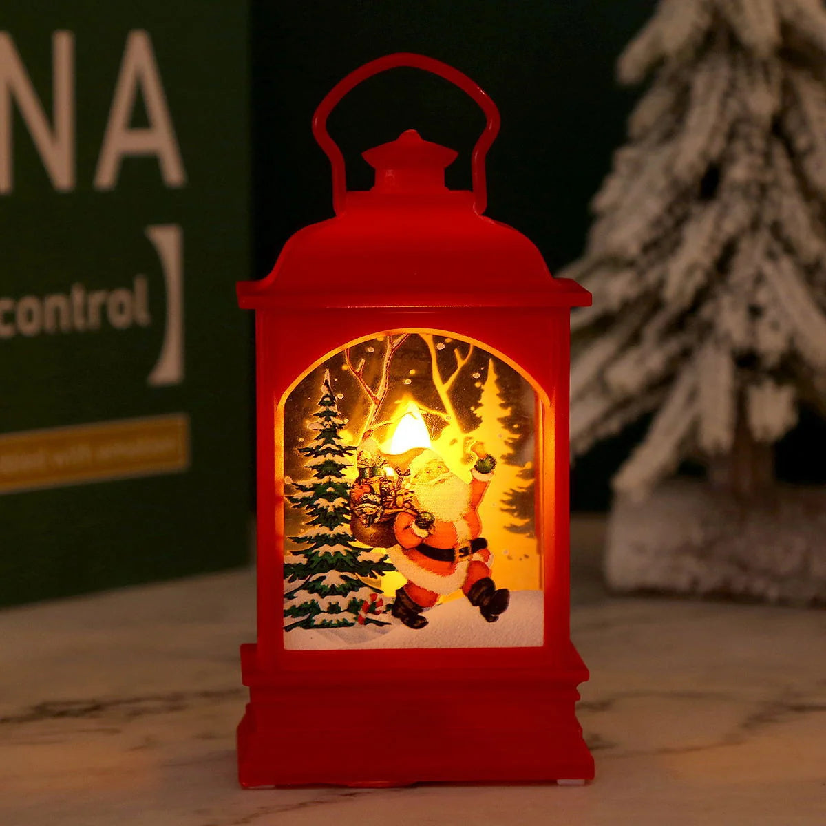 Christmas Lantern LED Warm Light Moving Santa Motif