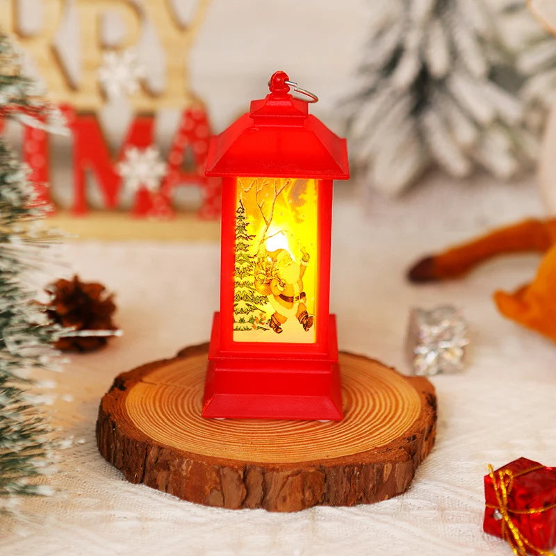 Christmas Lantern LED Warm Light Moving Santa Motif