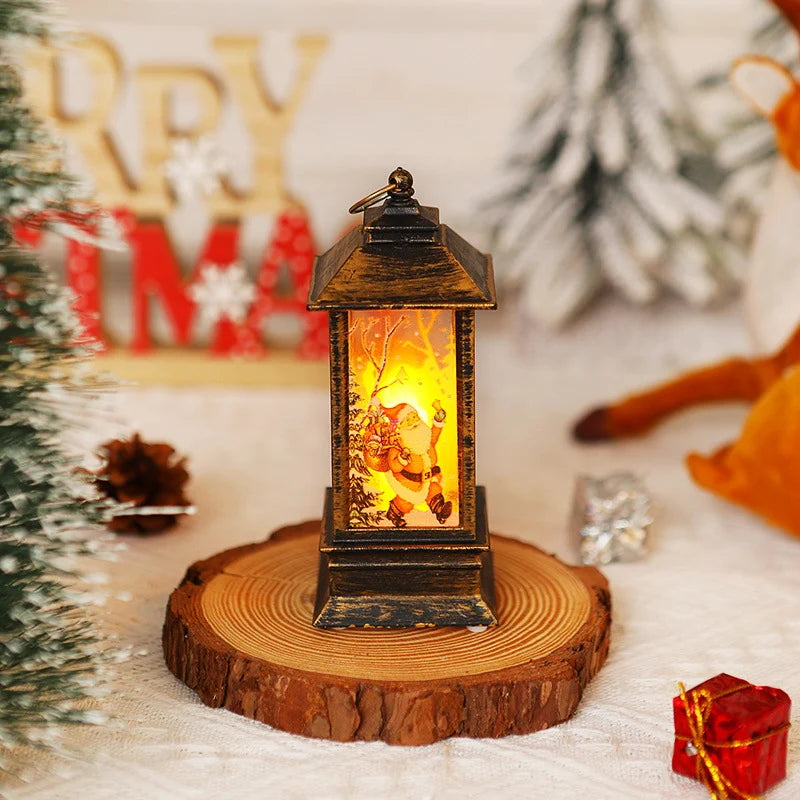 Christmas Lantern LED Warm Light Moving Santa Motif