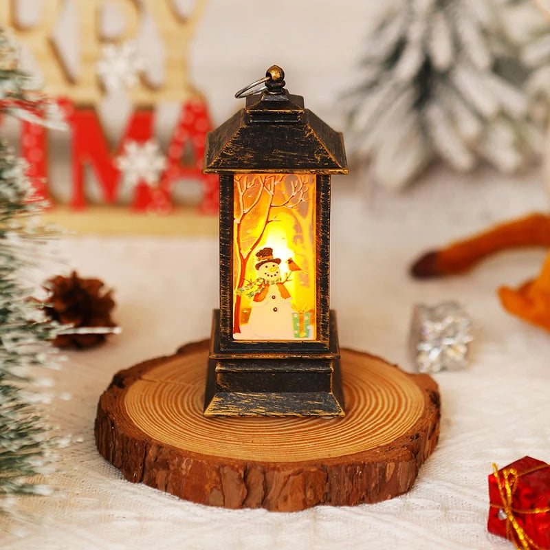 Christmas Lantern LED Warm Light Moving Santa Motif