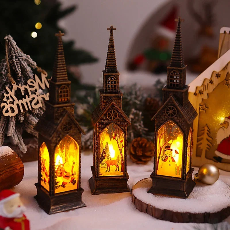 Christmas Lantern Movable Santa & Warm White LED