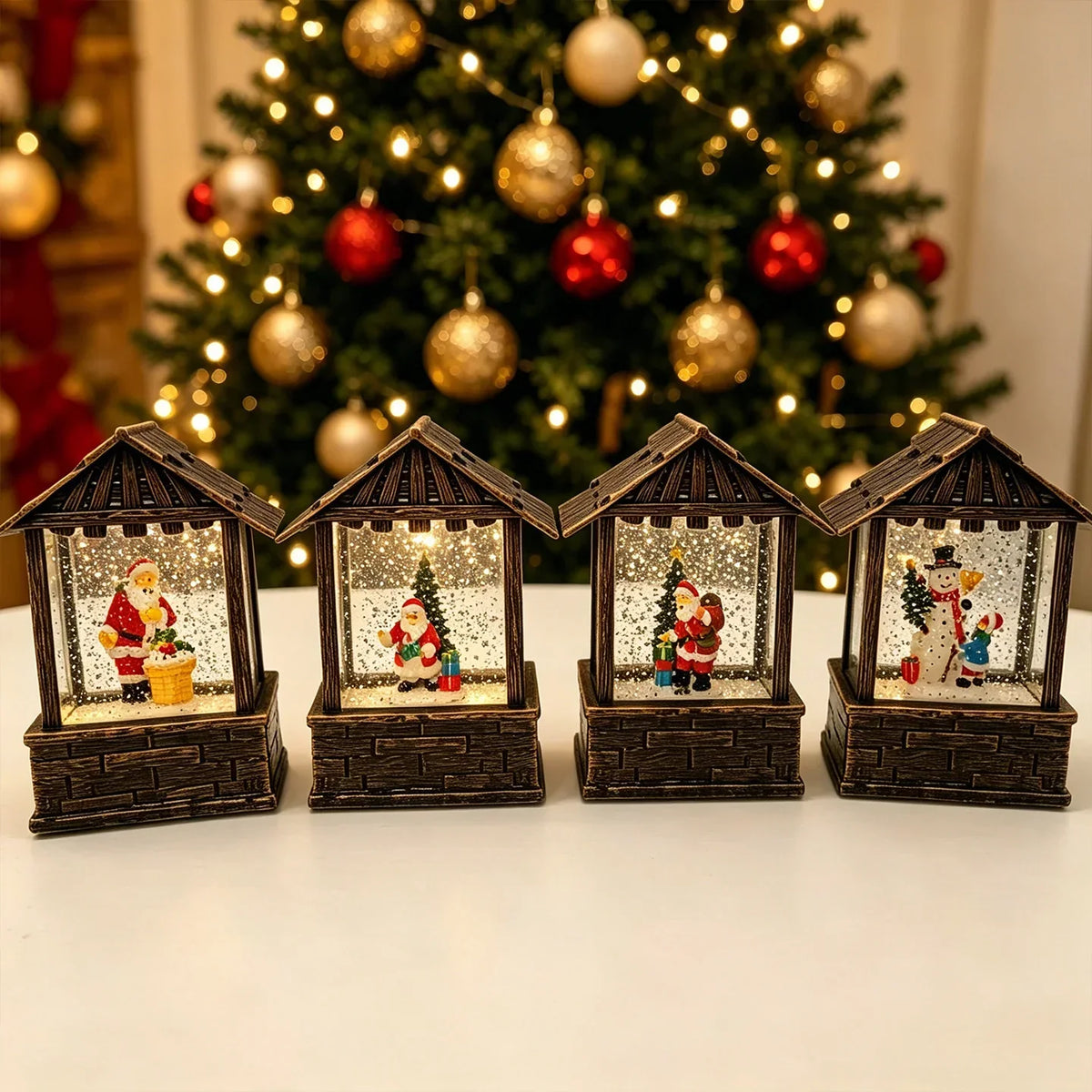 Christmas Lantern Snow Globe Built-In LED No Batteries
