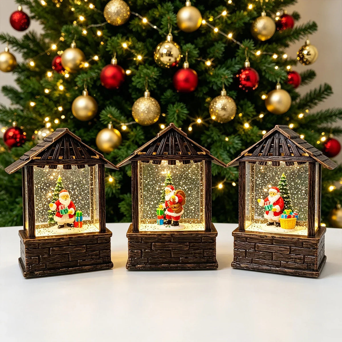 Christmas Lantern Snow Globe Built-In LED No Batteries