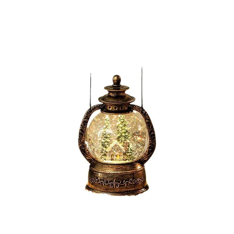 Christmas Lantern Snow Globe Warm LED Metal & Glass
