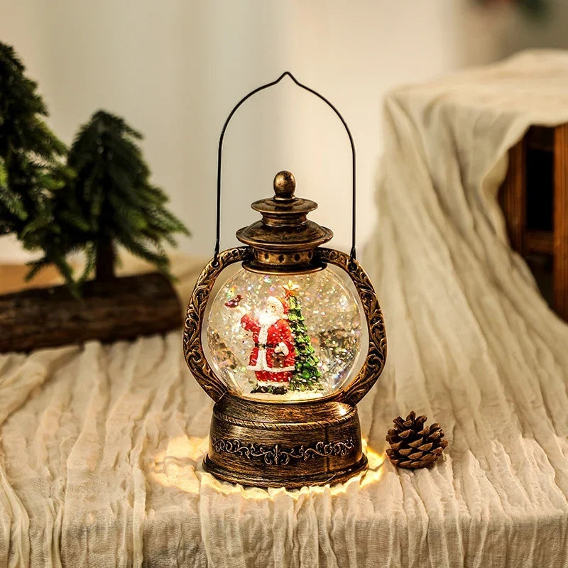 Christmas Lantern Snow Globe Warm LED Metal & Glass