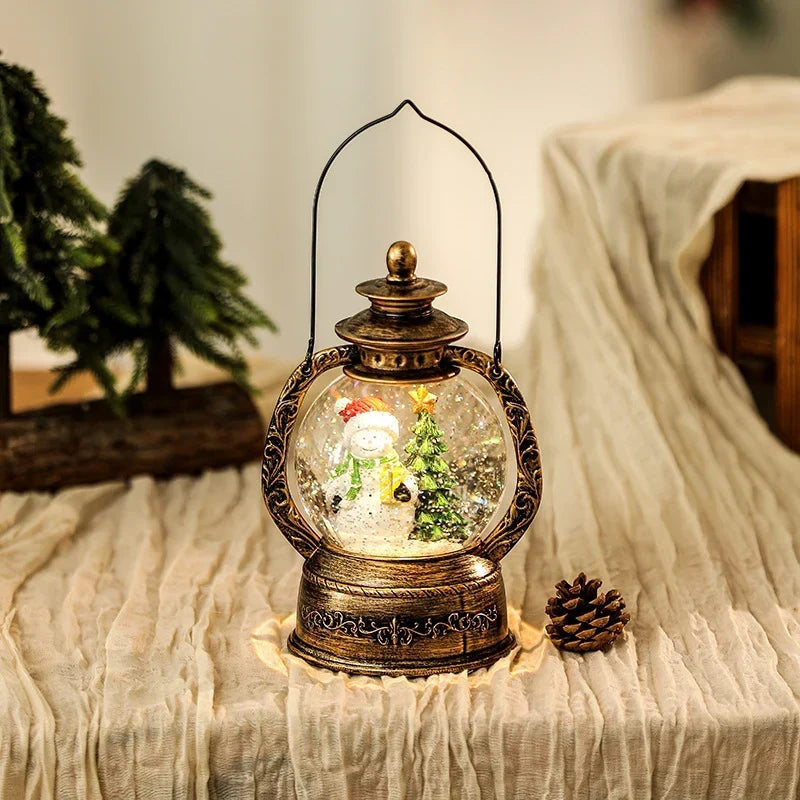 Christmas Lantern Snow Globe Warm LED Metal & Glass