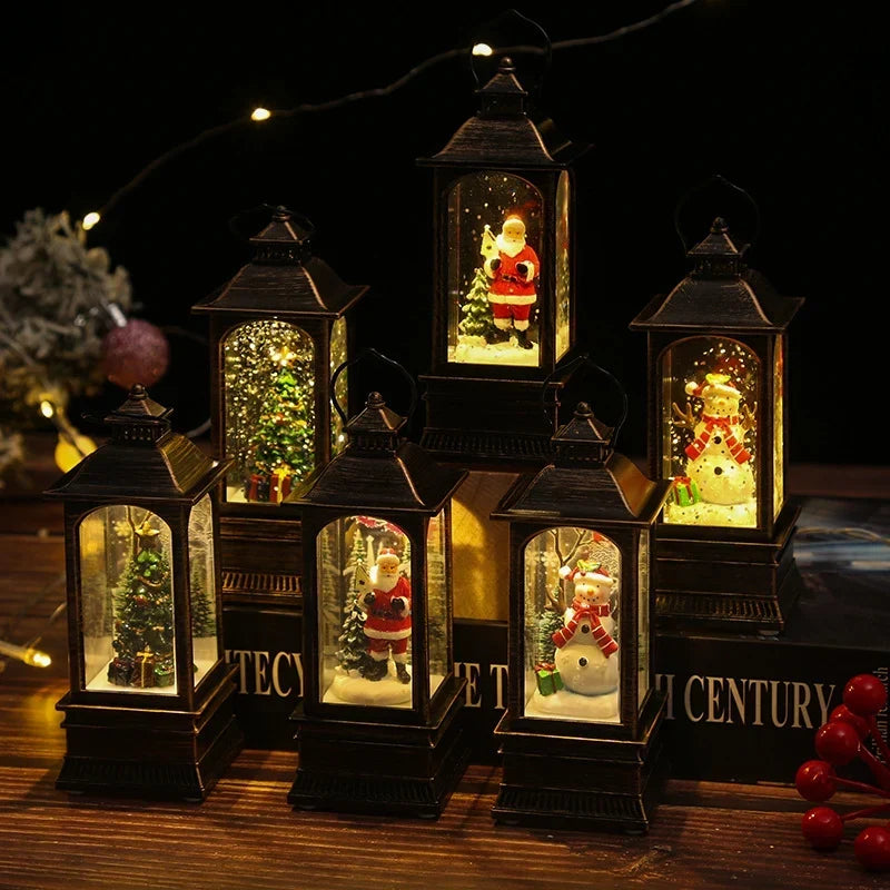 Christmas Lantern Snowman Motif Warm LED Tabletop