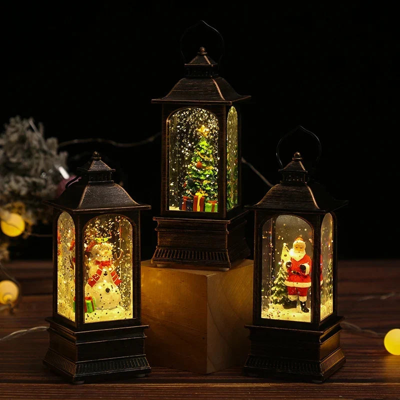 Christmas Lantern Snowman Motif Warm LED Tabletop