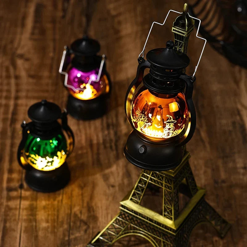 Christmas Lantern Vintage Metal & Glass Illuminated Scene