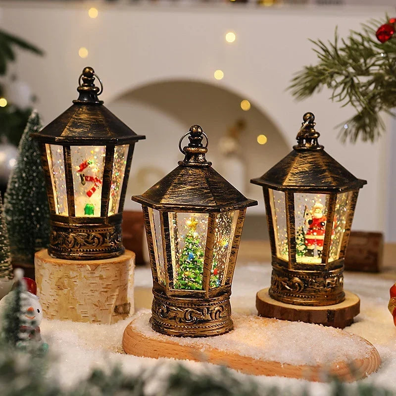 Christmas Lantern Warm LED Santa Motif Hanging Hook