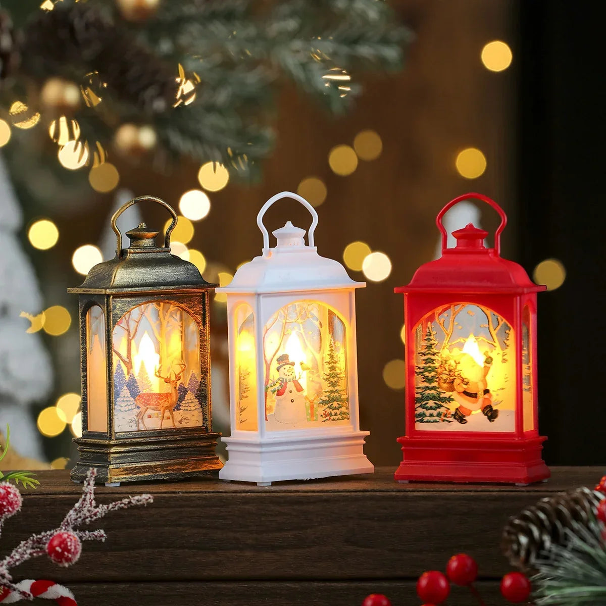 Christmas Lantern Wreath LED-Lit Warm Glow Indoor & Outdoor