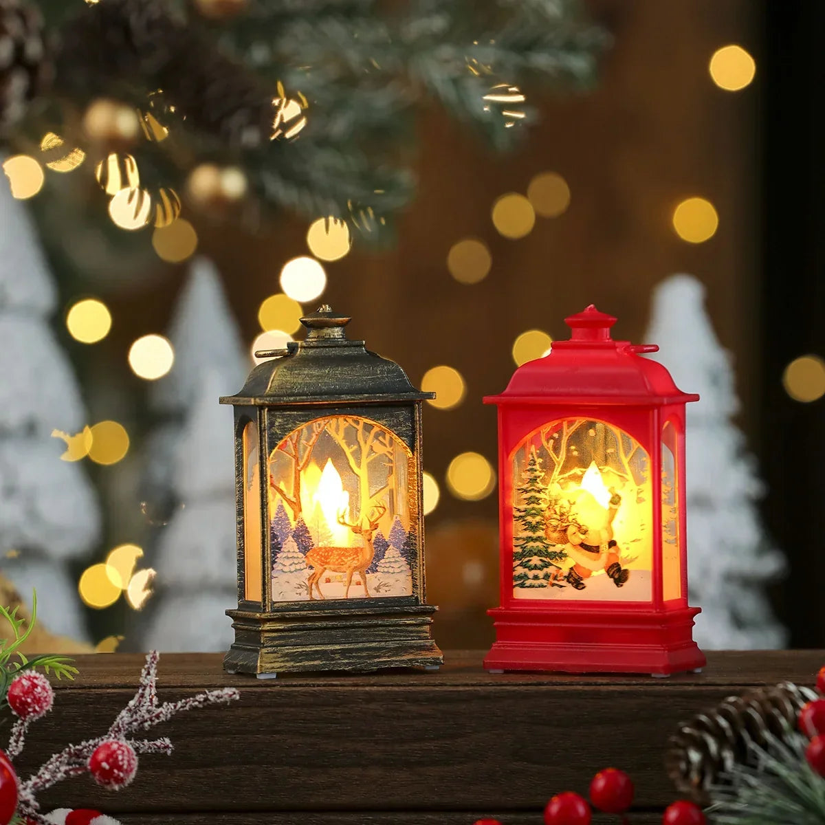 Christmas Lantern Wreath LED-Lit Warm Glow Indoor & Outdoor