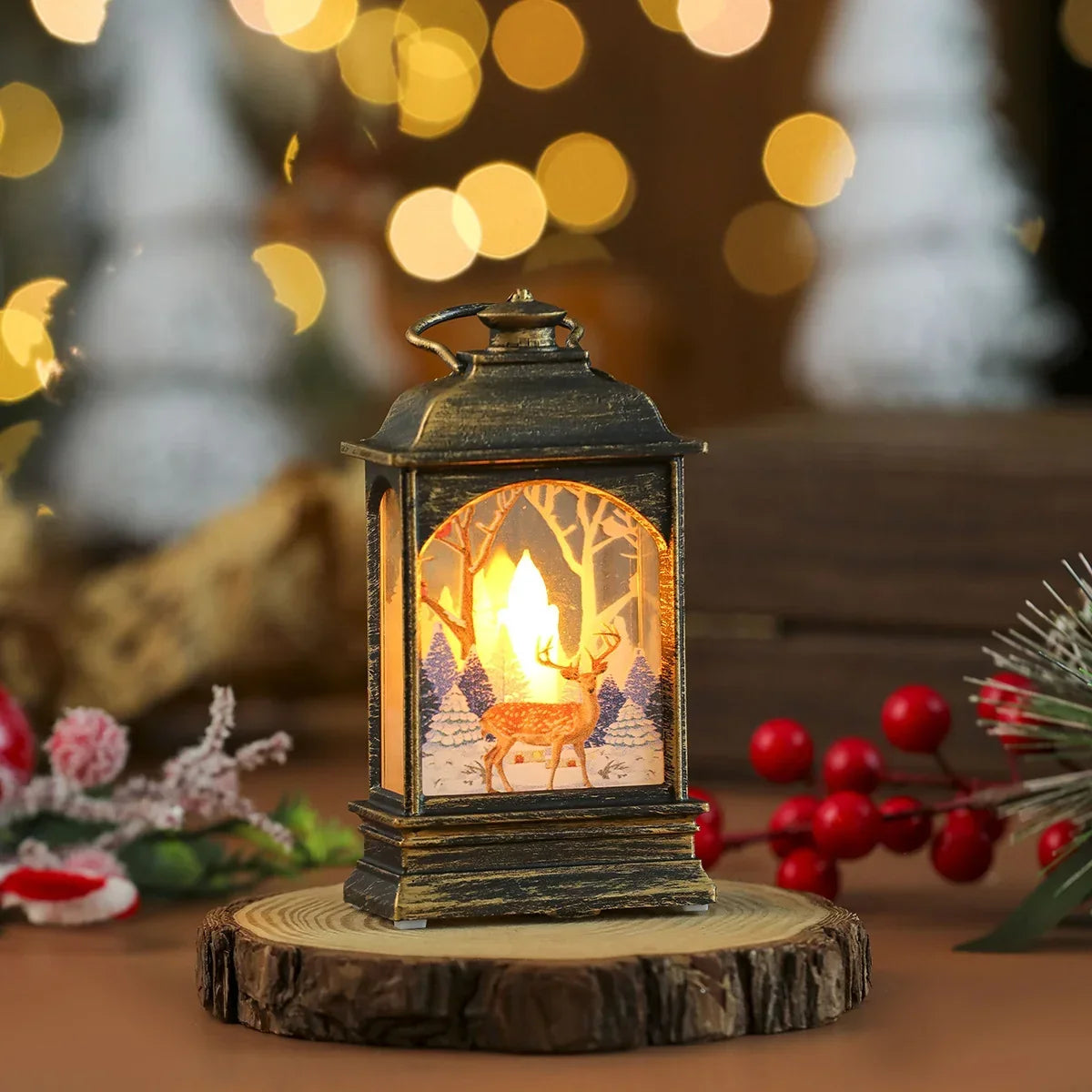 Christmas Lantern Wreath LED-Lit Warm Glow Indoor & Outdoor