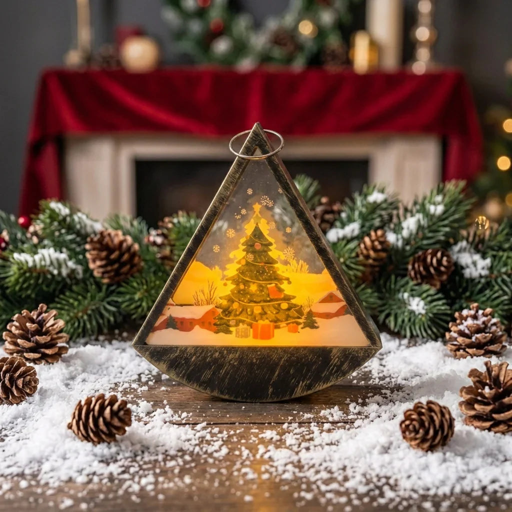 Christmas Light Decoration Triangular Santa Scene Warm White LED