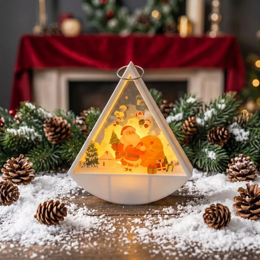 Christmas Light Decoration Triangular Santa Scene Warm White LED